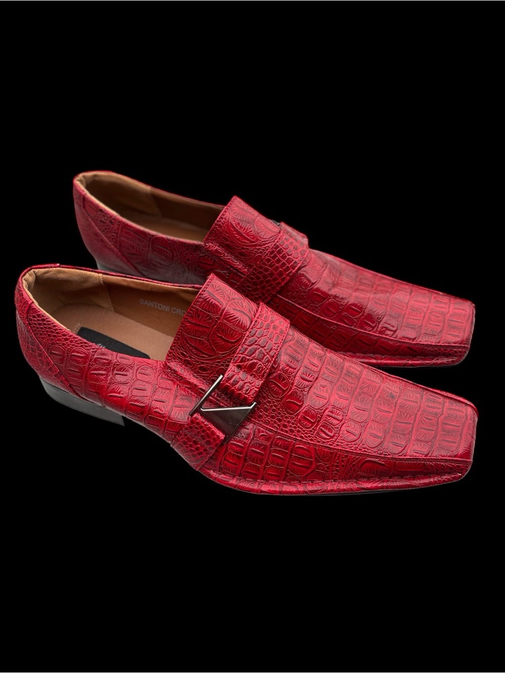 Alberto Fellini Red Croc-Embossed faux Leather Bit Loafers
